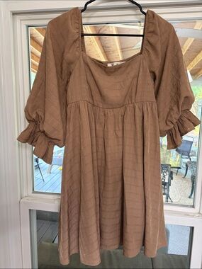 Lizard Thicket Brown Mini Dress with Puff Sleeves